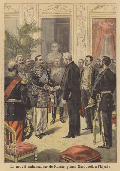 El Presidente Faure recibiendo al Príncipe Urusov, el nuevo Embajador Ruso en Francia, en el Palacio del Elíseo de French School